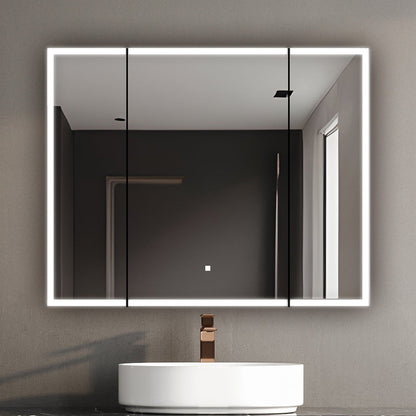 Aquadom Edge Royale 40" x 32" Triple-Door LED Lighted Medicine Cabinet With Defogger, Integrated LED 3X Magnifying Mirror, 8mm Clear Adjustable Glass Shelves and Electrical Outlet With USB - ER3-4032-N