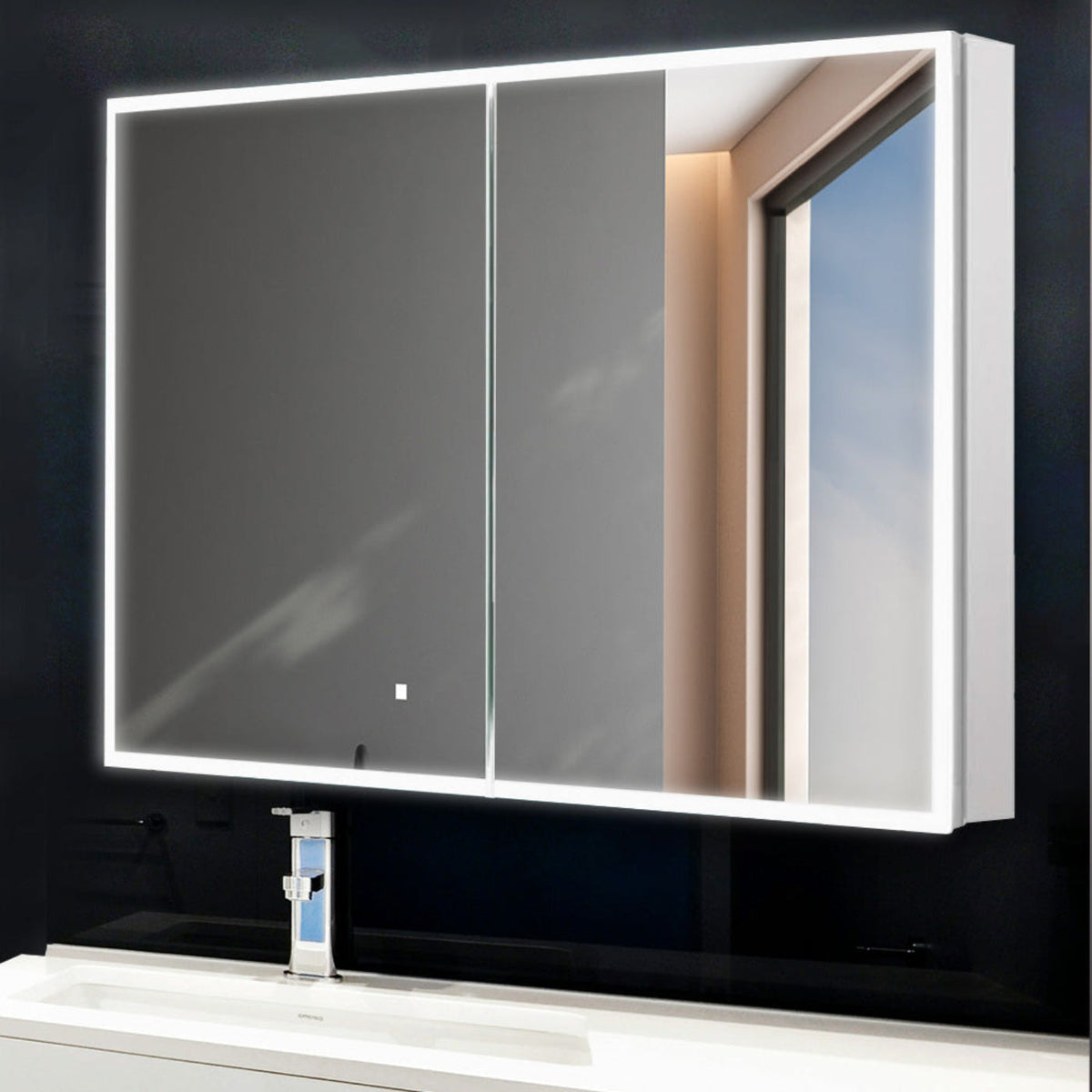 Aquadom Edge Royale 48" x 32" LED Lighted Medicine Cabinet With Defogger, Integrated LED 3X Magnifying Mirror, 8mm Clear Adjustable Glass Shelves and Electrical Outlet With USB - ER-4832-N