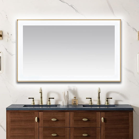 Aquadom Lexington 60" x 36" Brushed Gold Slim LED Lighted Mirror With Defogger, 3-Color Lighting, Wall-Mount Vertical or Horizontal Installation - LEX-6036.BG
