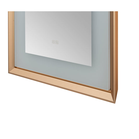 Aquadom Madison 24" x 36" Brushed Gold LED Lighted Chamfer Frame Mirror With Defogger, 3-Color Lighting, Wall-Mount Vertical or Horizontal Installation - MAD-2436.BG
