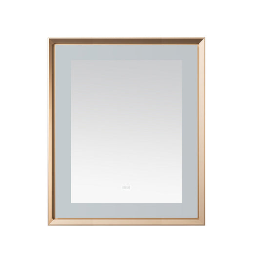 Aquadom Madison 30" x 36" Brushed Gold LED Lighted Chamfer Frame Mirror With Defogger, 3-Color Lighting, Wall-Mount Vertical or Horizontal Installation - MAD-3036.BG