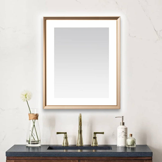 Aquadom Madison 30" x 36" Brushed Gold LED Lighted Chamfer Frame Mirror With Defogger, 3-Color Lighting, Wall-Mount Vertical or Horizontal Installation - MAD-3036.BG
