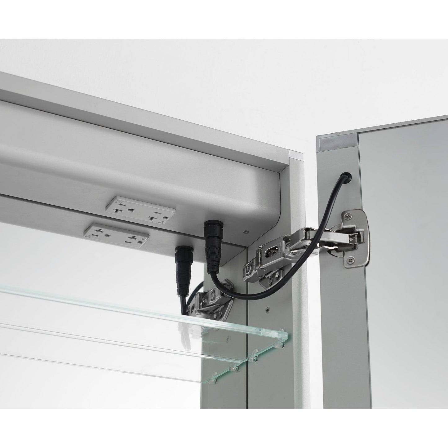 Aquadom Pacifica 20" x 26" Rectangular Recessed or Surface Mount Single View LED Lighted Left-Hinged Bathroom Medicine Cabinet With Defogger And Electrical Outlet - P-2026L