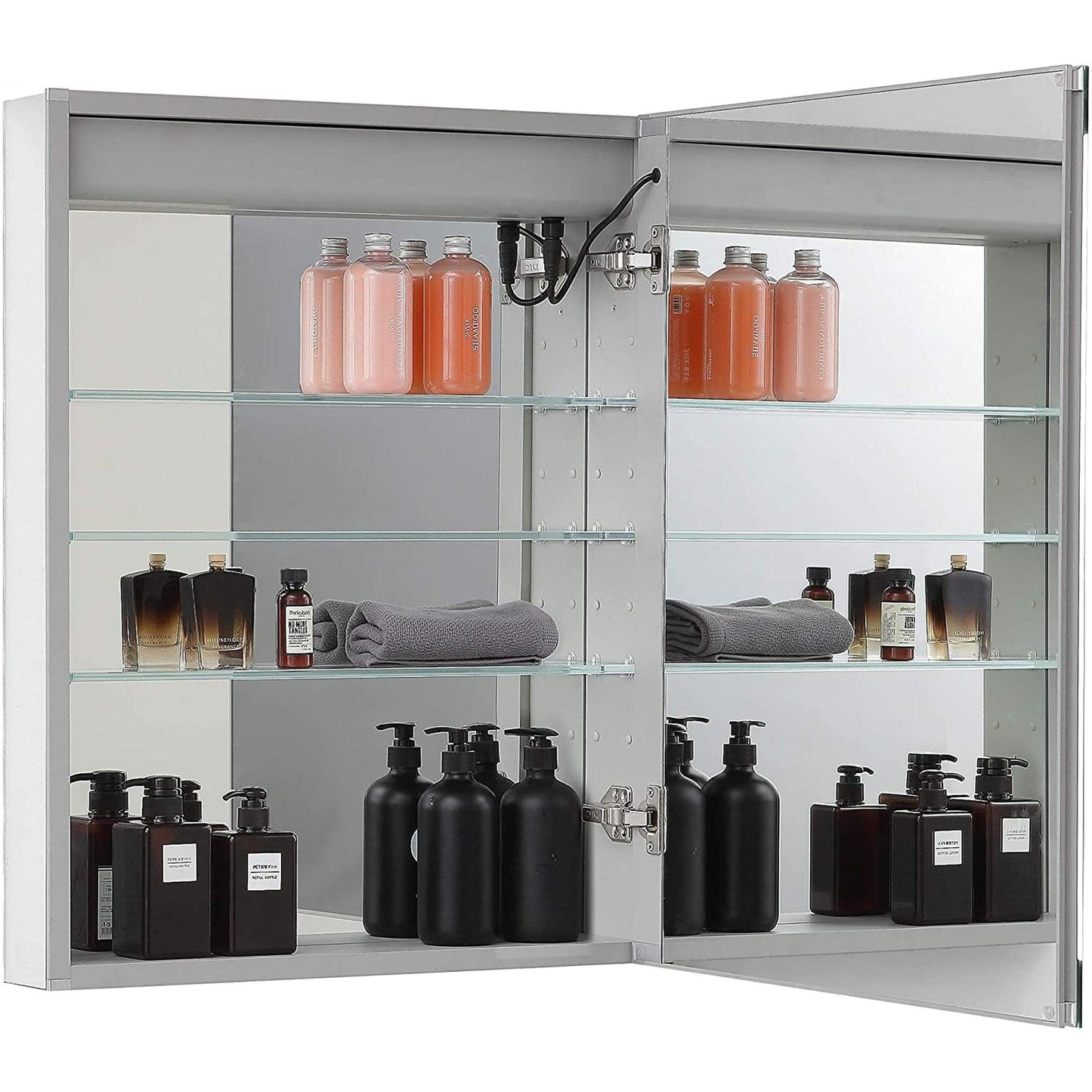 Aquadom Pacifica 20" x 26" Rectangular Recessed or Surface Mount Single View LED Lighted Right-Hinged Bathroom Medicine Cabinet With Defogger And Electrical Outlet - P-2026R