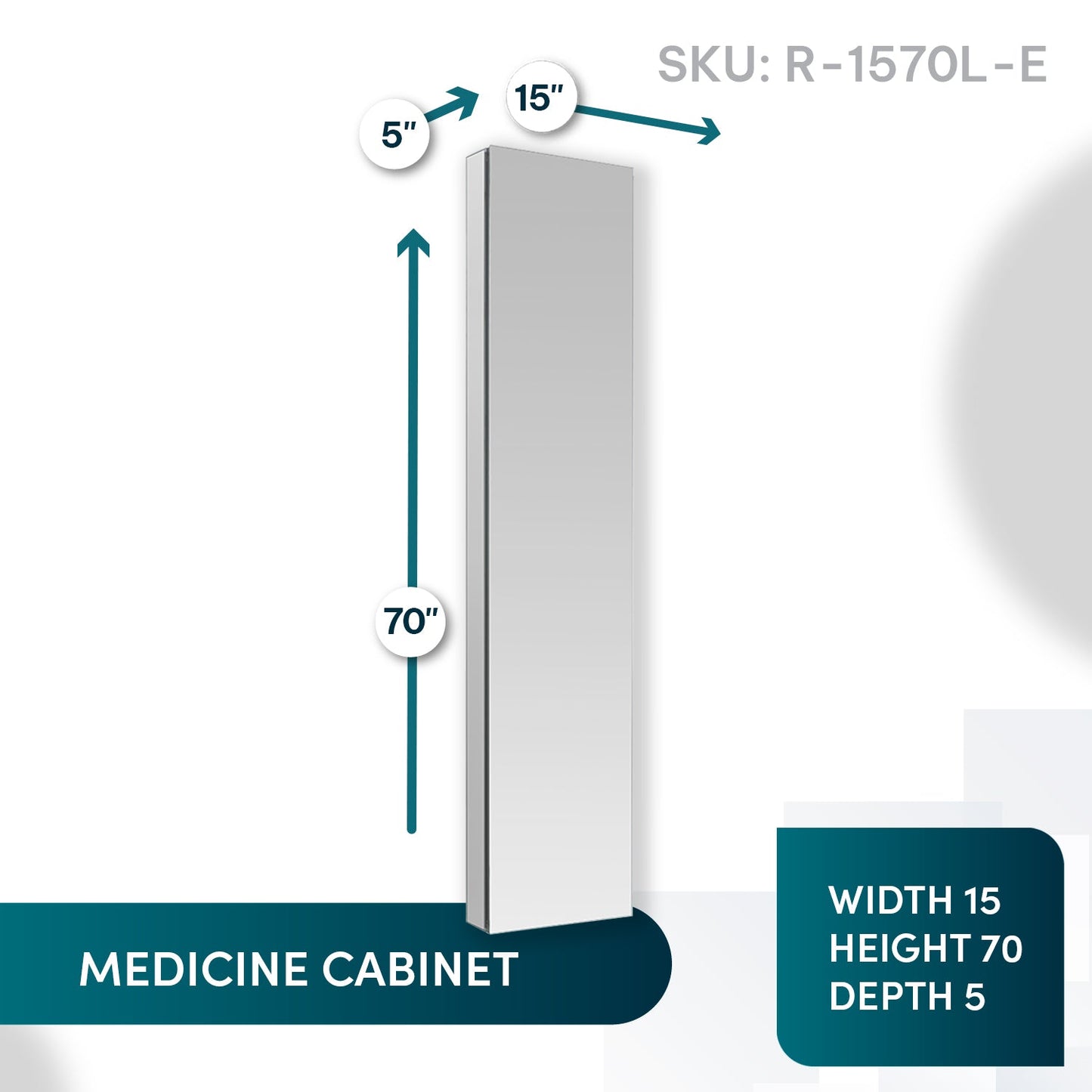 Aquadom Royale 15" x 70" Rectangular Left-Hinged Recessed or Surface Mount Medicine Cabinet With LED Lighting, Touch Screen Button, Defogger - R-1570L-E