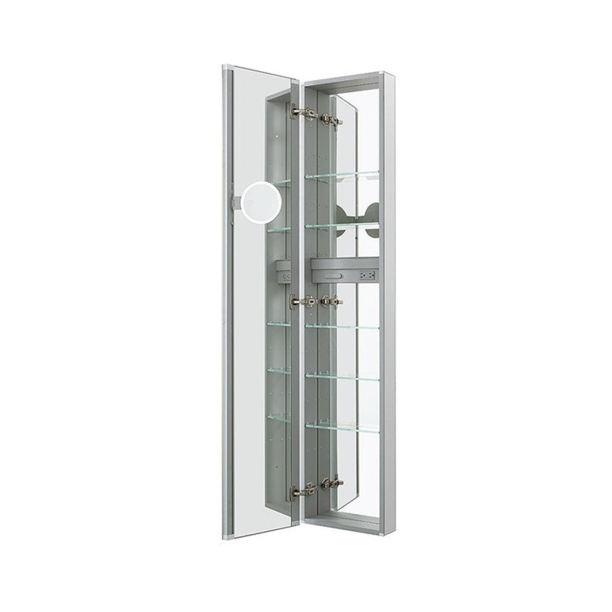 Aquadom Royale 15" x 70" Rectangular Left-Hinged Recessed or Surface Mount Medicine Cabinet With LED Lighting, Touch Screen Button, Defogger - R-1570L-E
