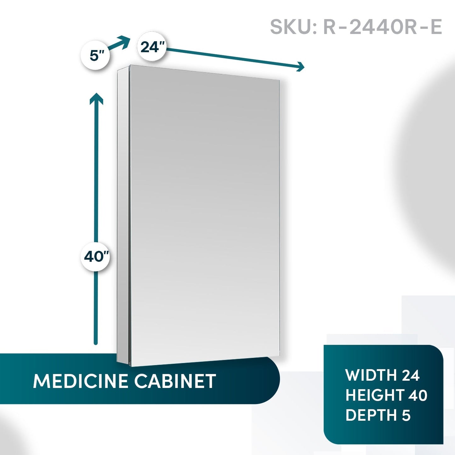 Aquadom Royale 24" x 40" Rectangular Right-Hinged Recessed or Surface Mount Medicine Cabinet With LED Lighting, Touch Screen Button, Defogger - R-2440R-E
