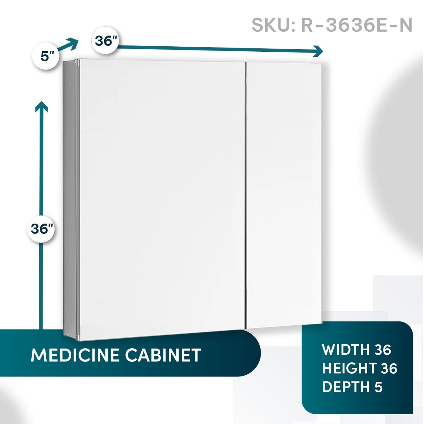 Aquadom Royale 36" x 36" Square Double-Door Recessed or Surface Mount Medicine Cabinet - R-3636E-N