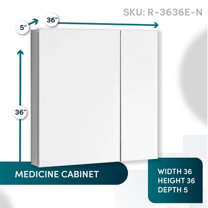 Aquadom Royale 36" x 36" Square Double-Door Recessed or Surface Mount Medicine Cabinet - R-3636E-N