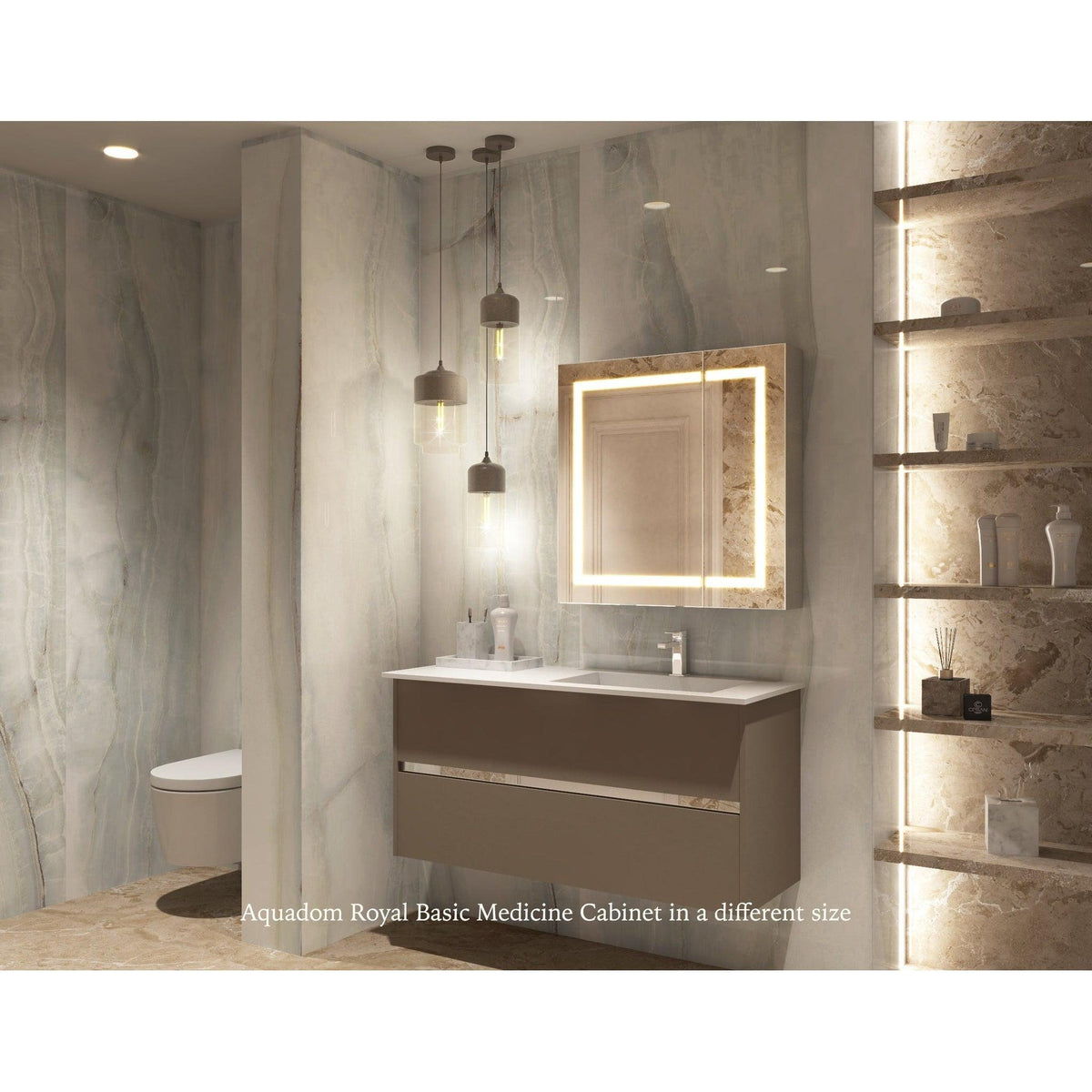 Aquadom Royale Basic Q 30" x 30" Single View Right Hinged Recessed or Surface Mount Medicine Cabinet With LED Lighting, Touch Screen Button, Dimmer - RBQ-3030-N