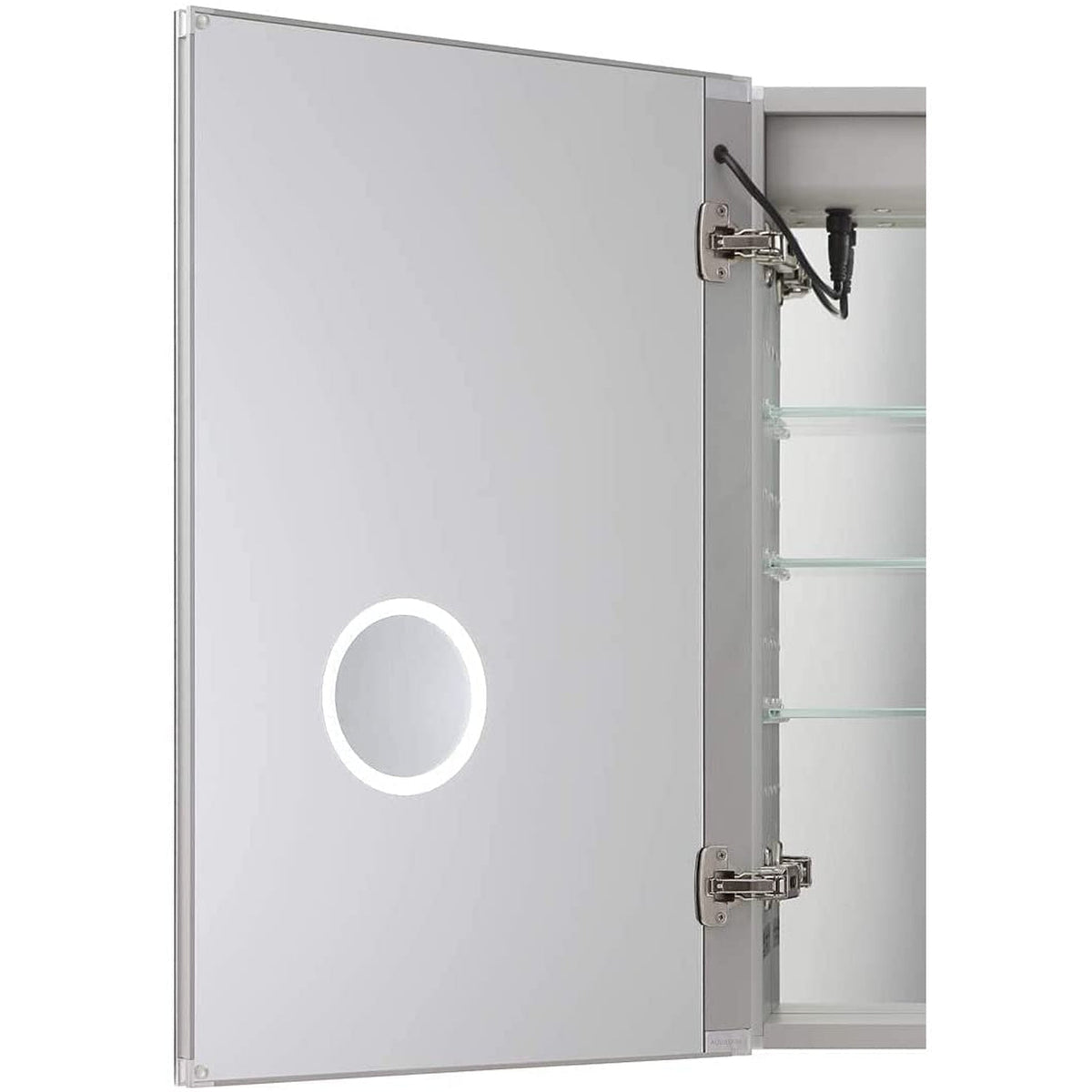 Aquadom Royale Plus 24" x 30" Extra Depth Rectangular Recessed or Surface Mount Single View Right Hinged LED Lighted Bathroom Medicine Cabinet With Defogger, Electrical Outlet, Magnifying Mirror - RPX-2430-6R