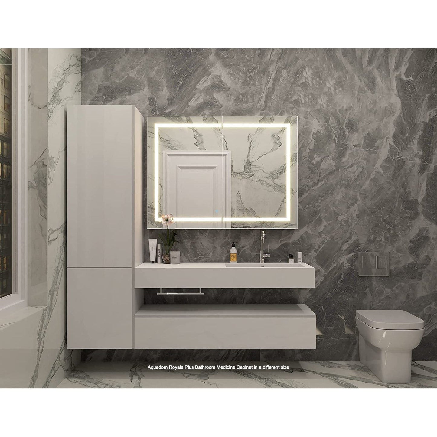 Aquadom Royale Plus 24" x 30" Rectangle Recessed or Surface Mount Single View Left Hinged LED Lighted Bathroom Medicine Cabinet With Defogger, Electrical Outlet, Magnifying Mirror - RP-2430L-N