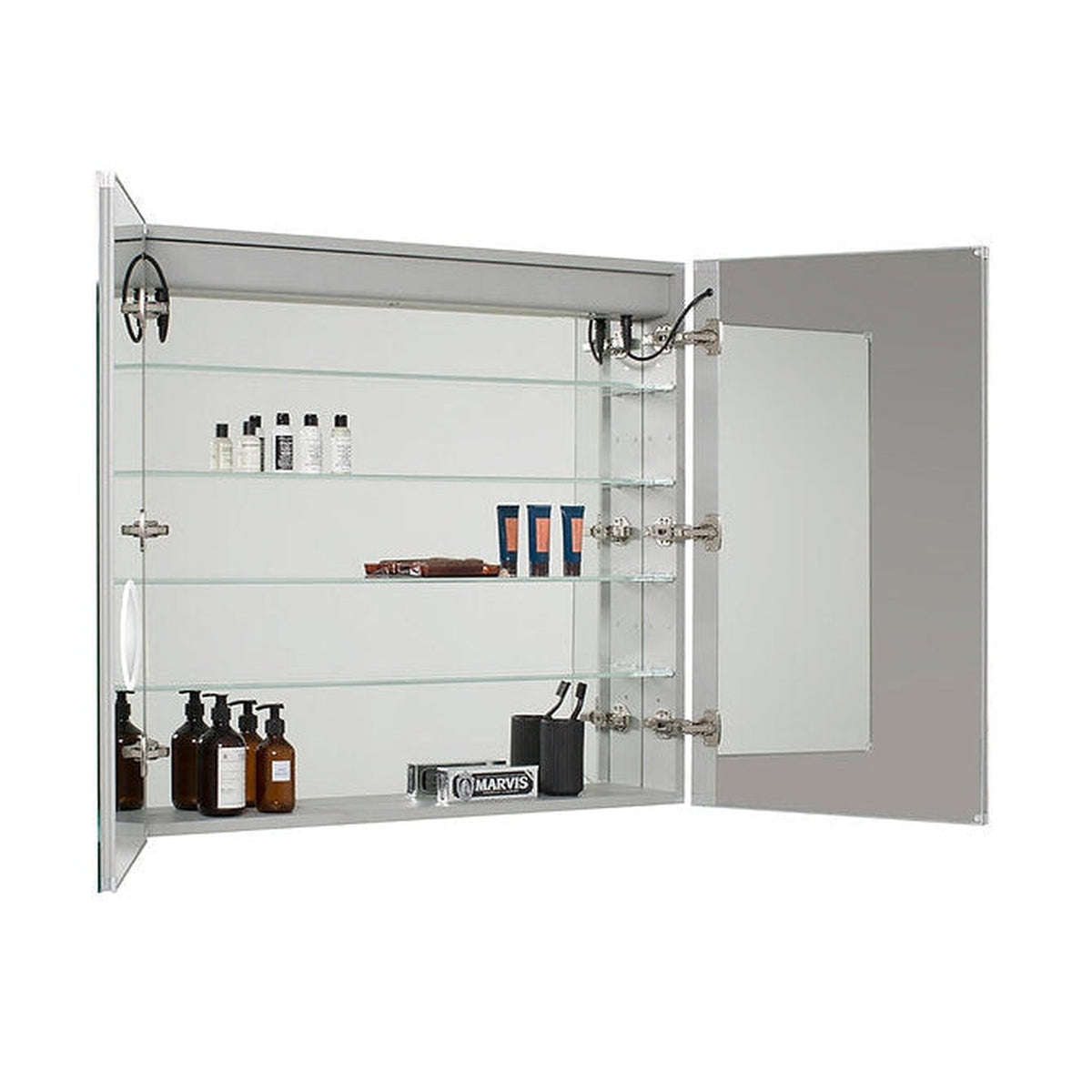 Aquadom Royale Plus 36" x 36" Square Recessed or Surface Mount Bi-View LED Lighted Bathroom Medicine Cabinet With Defogger, Electrical Outlet, Magnifying Mirror - RP-3636-N