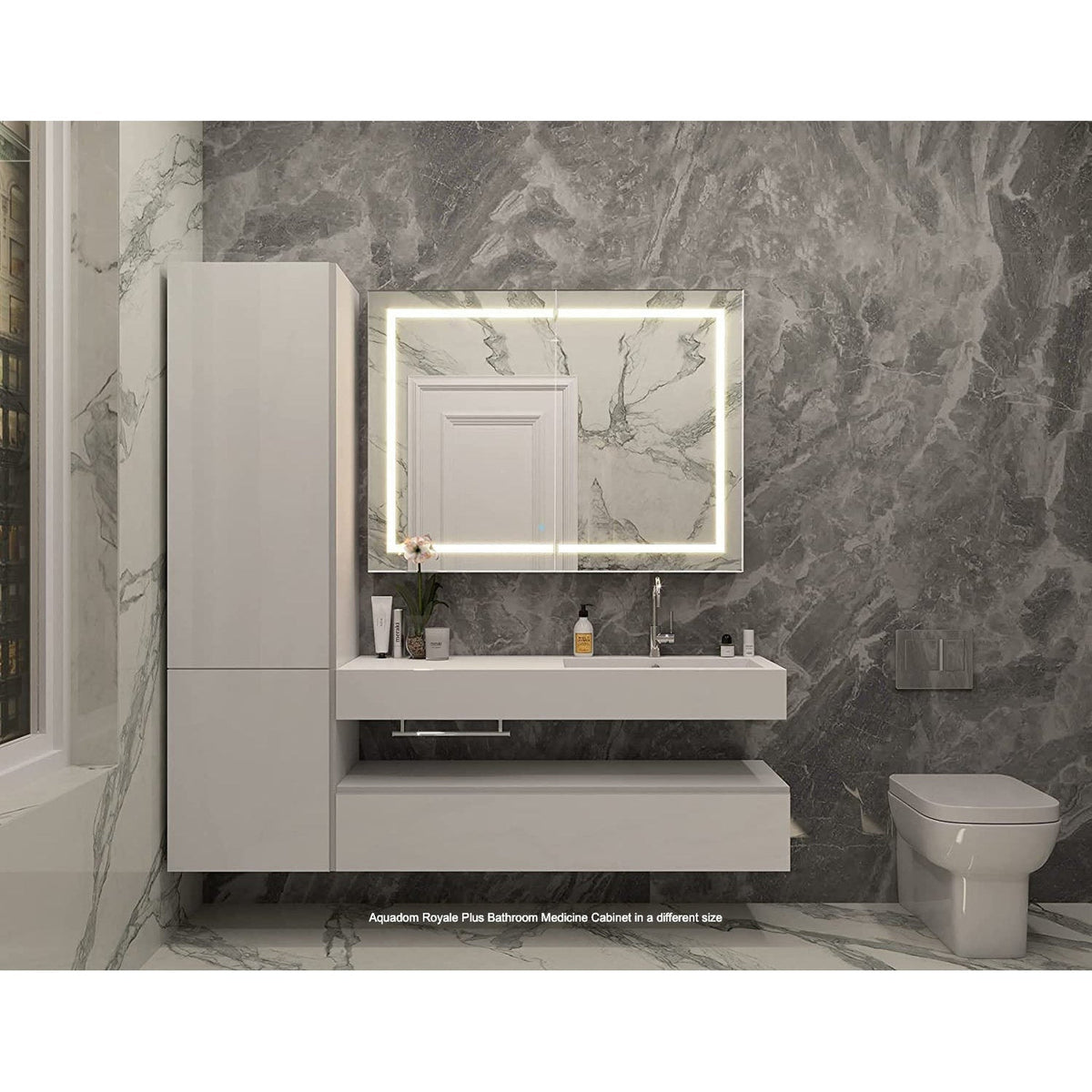 Aquadom Royale Plus 40" x 30" Rectangle Recessed or Surface Mount Bi-View LED Lighted Bathroom Medicine Cabinet With Defogger, Electrical Outlet, Magnifying Mirror - RP-4030-N