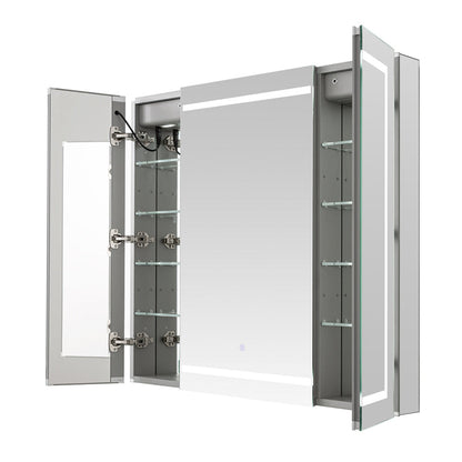 Aquadom Royale Plus 40" x 30" Triple-Door LED Lighted Medicine Cabinet With Defogger, Integrated LED 3X Magnifying Mirror and Electrical Outlet With USB - RP3-4030-N