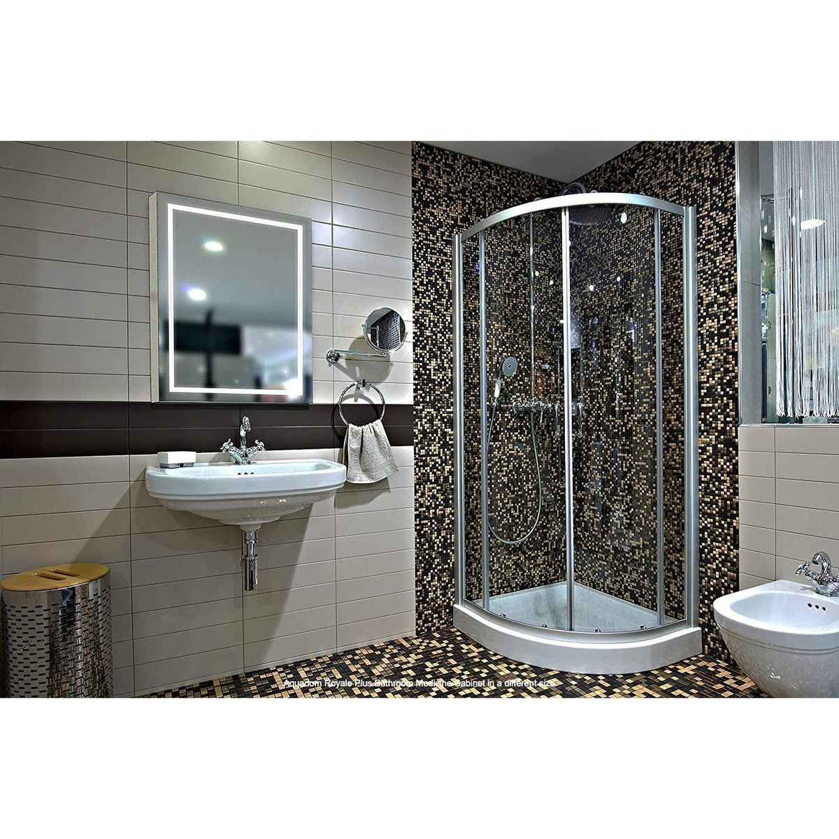 Aquadom Royale Plus 40" x 36" Rectangle Recessed or Surface Mount Bi-View LED Lighted Bathroom Medicine Cabinet With Defogger, Electrical Outlet, Magnifying Mirror - RP-4036-N