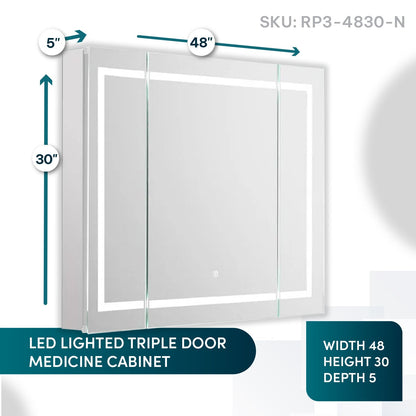 Aquadom Royale Plus 48" x 30" LED Lighted Medicine Cabinet With Defogger, Integrated LED 3X Magnifying Mirror and Electrical Outlet With USB - RP3-4830-N