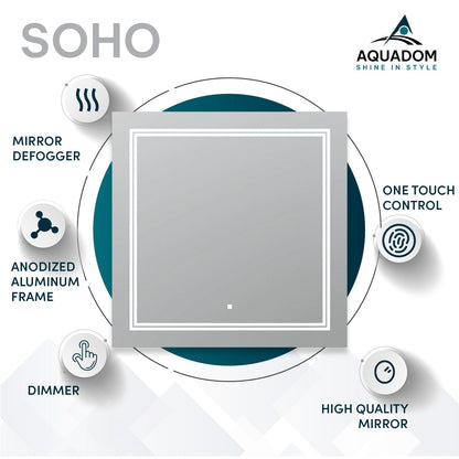 Aquadom SOHO 40" x 36" Rectangle Ultra-Slim Frame LED Lighted Bathroom Mirror With Defogger - S-4036-N