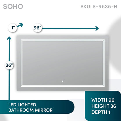 Aquadom SOHO 96" x 36" Rectangle Ultra-Slim Frame LED Lighted Bathroom Mirror With Defogger - S-9636-N