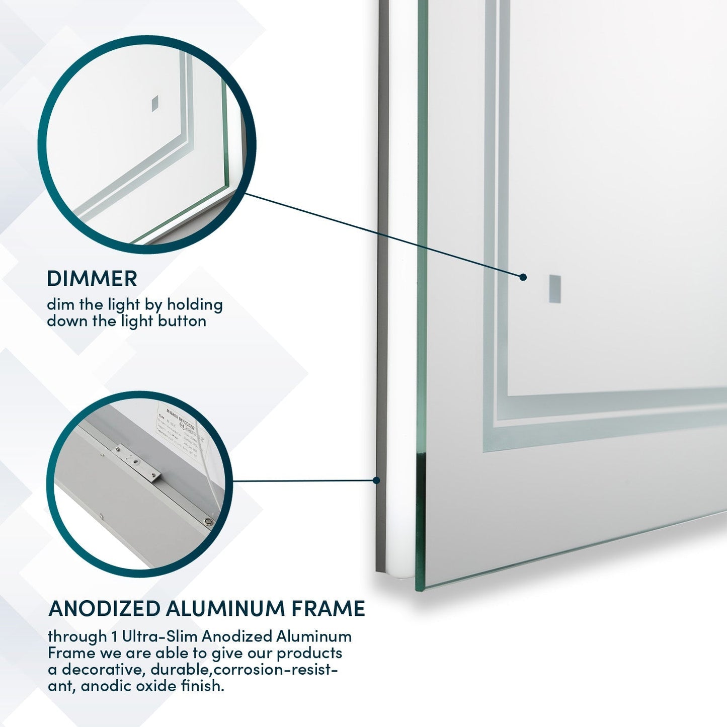 Aquadom SOHO 96" x 36" Rectangle Ultra-Slim Frame LED Lighted Bathroom Mirror With Defogger - S-9636-N