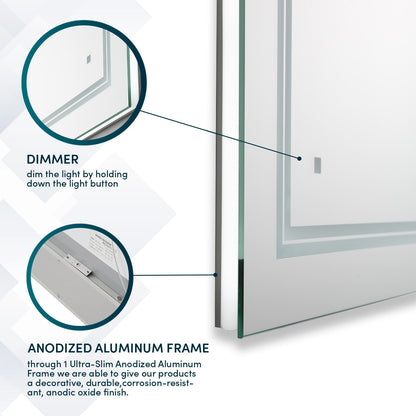 Aquadom SOHO 96" x 36" Rectangle Ultra-Slim Frame LED Lighted Bathroom Mirror With Defogger - S-9636-N