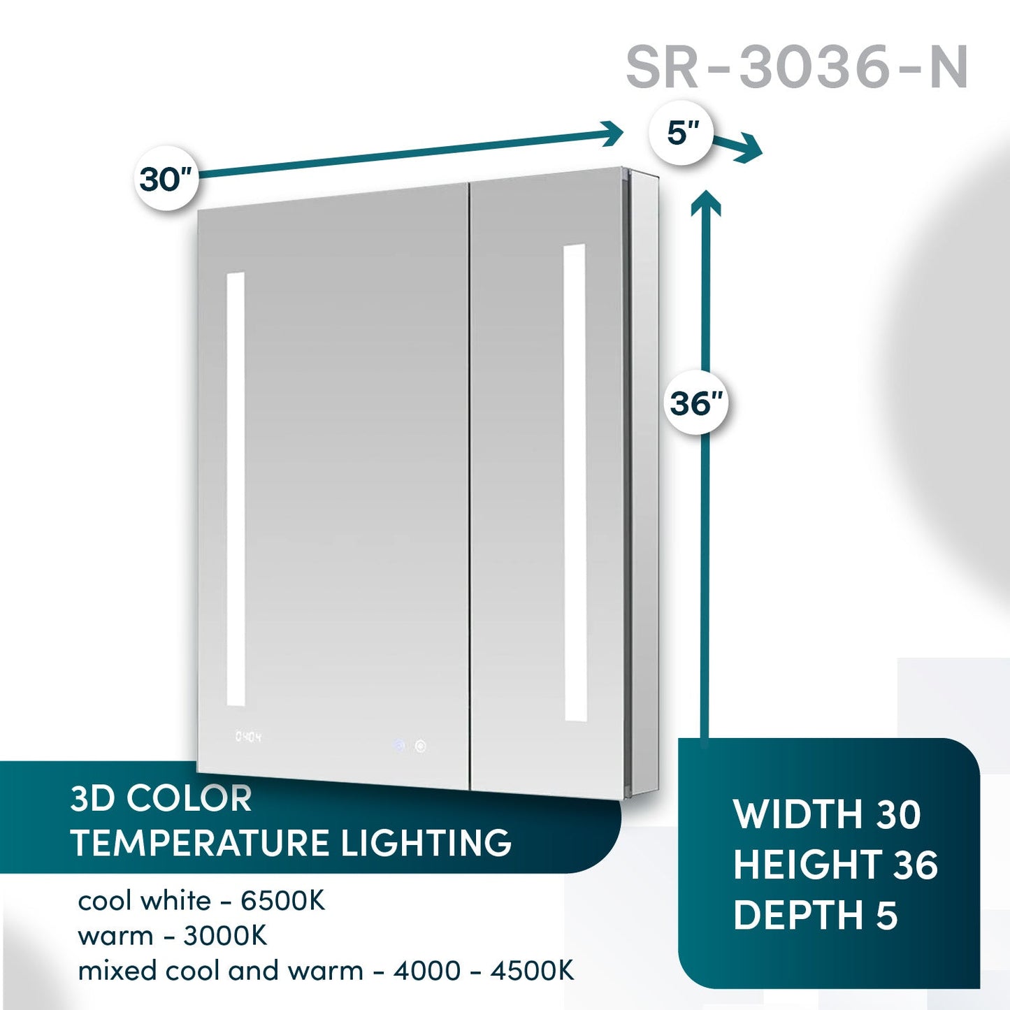 Aquadom Signature Royale 30" x 36" Rectangle Medicine Cabinet With Lighting, Defogger, Integrated LED 3X Magnifying Mirror And Electrical Outlet with USB - SR-3036-N