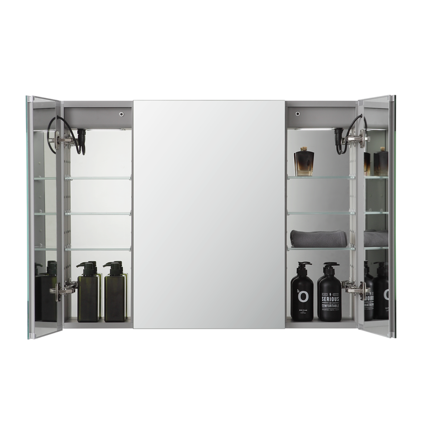 Aquadom Signature Royale 36" x 30" Triple-Door LED Lighted Medicine Cabinet With Defogger, Integrated LED 3X Magnifying Mirror and Electrical Outlet With USB - SR3-3630-N