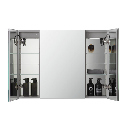 Aquadom Signature Royale 36" x 30" Triple-Door LED Lighted Medicine Cabinet With Defogger, Integrated LED 3X Magnifying Mirror and Electrical Outlet With USB - SR3-3630-N