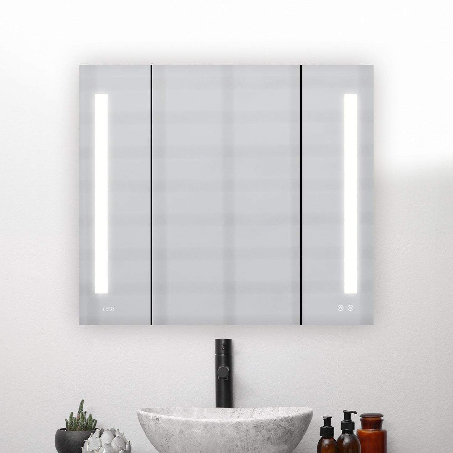 Aquadom Signature Royale 36" x 36" Triple-Door LED Lighted Medicine Cabinet With Defogger, Integrated LED 3X Magnifying Mirror and Electrical Outlet With USB - SR3-3636-N