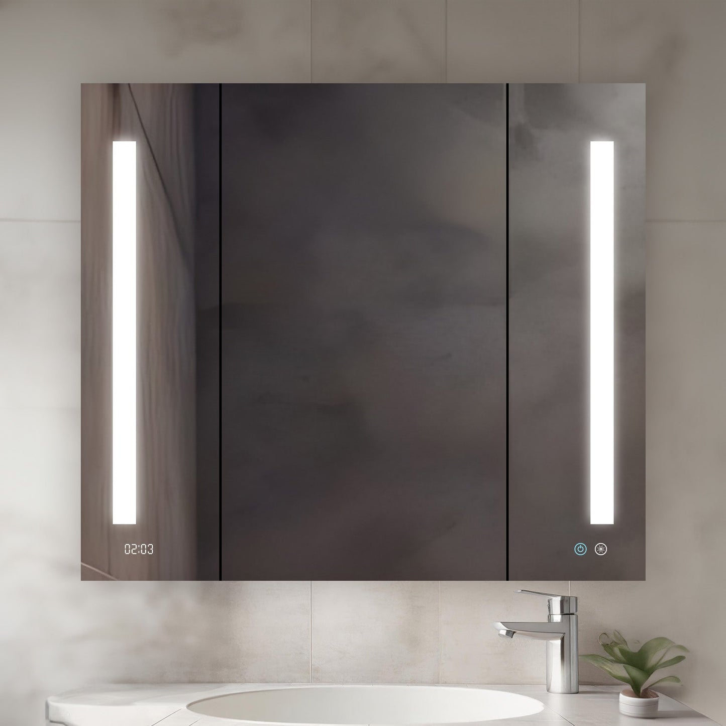 Aquadom Signature Royale 40" x 36" Triple-Door LED Lighted Medicine Cabinet With Defogger, Integrated LED 3X Magnifying Mirror and Electrical Outlet With USB - SR3-4036-N