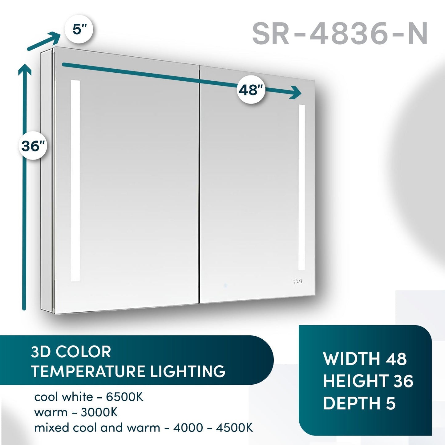 Aquadom Signature Royale 48" x 36" LED Lighted Medicine Cabinet With Defogger, Integrated LED 3X Magnifying Mirror and Electrical Outlet With USB - SR-4836-N