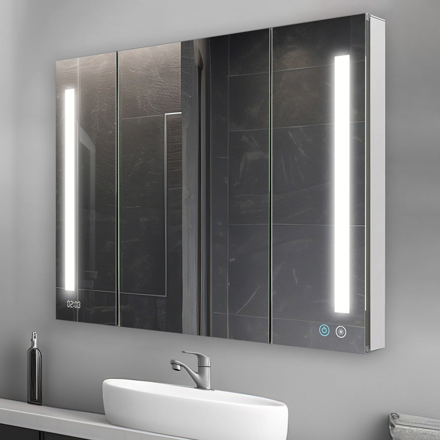 Aquadom Signature Royale 48" x 36" Triple-Door LED Lighted Medicine Cabinet With Defogger, Integrated LED 3X Magnifying Mirror and Electrical Outlet With USB - SR3-4836-N
