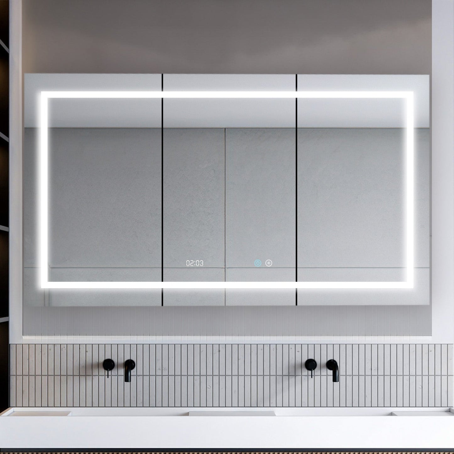 Aquadom Signature Royale 60" x 36" Triple-Door LED Lighted Medicine Cabinet With Defogger, Integrated LED 3X Magnifying Mirror and Electrical Outlet With USB - SR3-6036-N