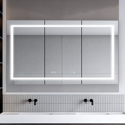 Aquadom Signature Royale 60" x 36" Triple-Door LED Lighted Medicine Cabinet With Defogger, Integrated LED 3X Magnifying Mirror and Electrical Outlet With USB - SR3-6036-N