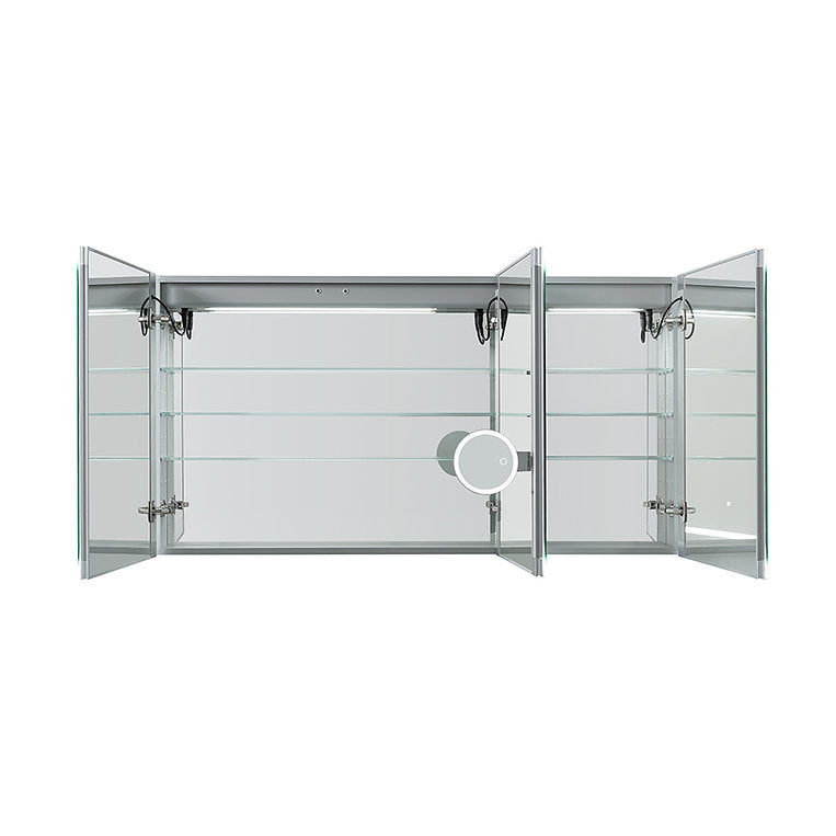 Aquadom Signature Royale 60" x 36" Triple-Door LED Lighted Medicine Cabinet With Defogger, Integrated LED 3X Magnifying Mirror and Electrical Outlet With USB - SR3-6036-N