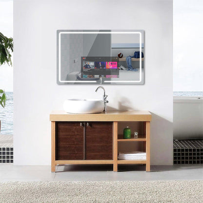 Aquadom Vision 48" x 32" Smart LED Lighted Bathroom Mirror With Built-in TV, Defogger, Body Fat Scale and Skin Detector - V-4832-SD-BFS