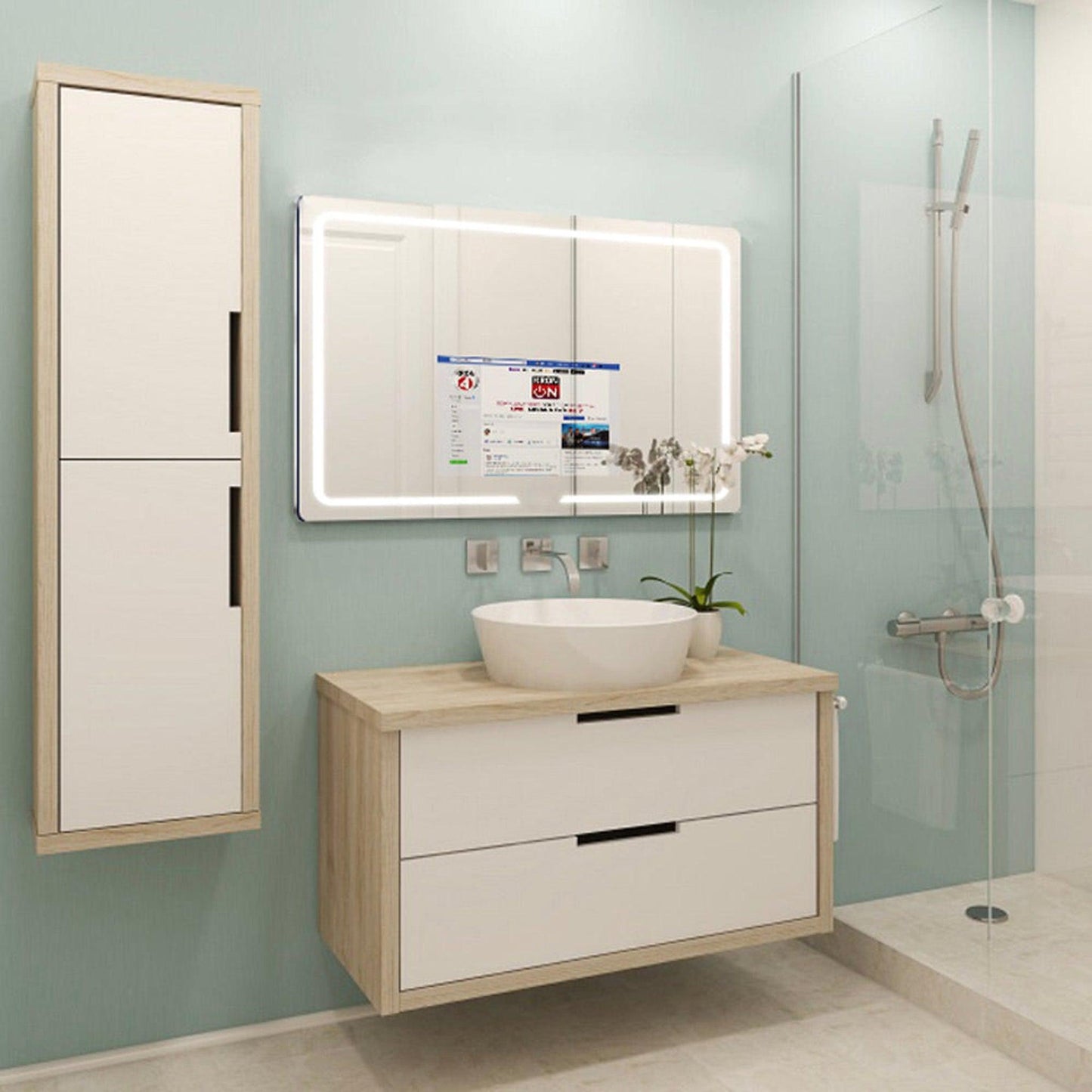 Aquadom Vision 48" x 32" Smart LED Lighted Bathroom Mirror With Built-in TV, Defogger, Body Fat Scale and Skin Detector - V-4832-SD-BFS