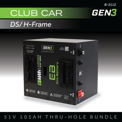 Eco Battery 51V 105AH Thru-Hole Battery Bundle / Club Car DS / H-Frame - B-3112