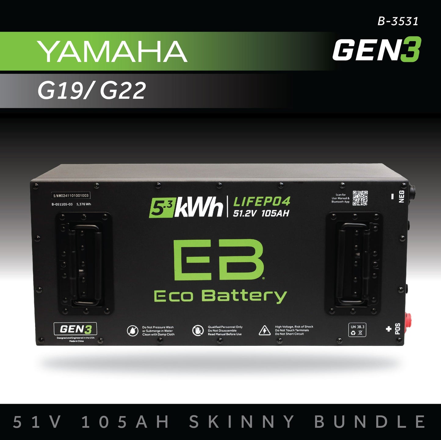 Eco Battery 51V 105AH Skinny Battery Bundle / Yamaha G19/G22 - B-3531