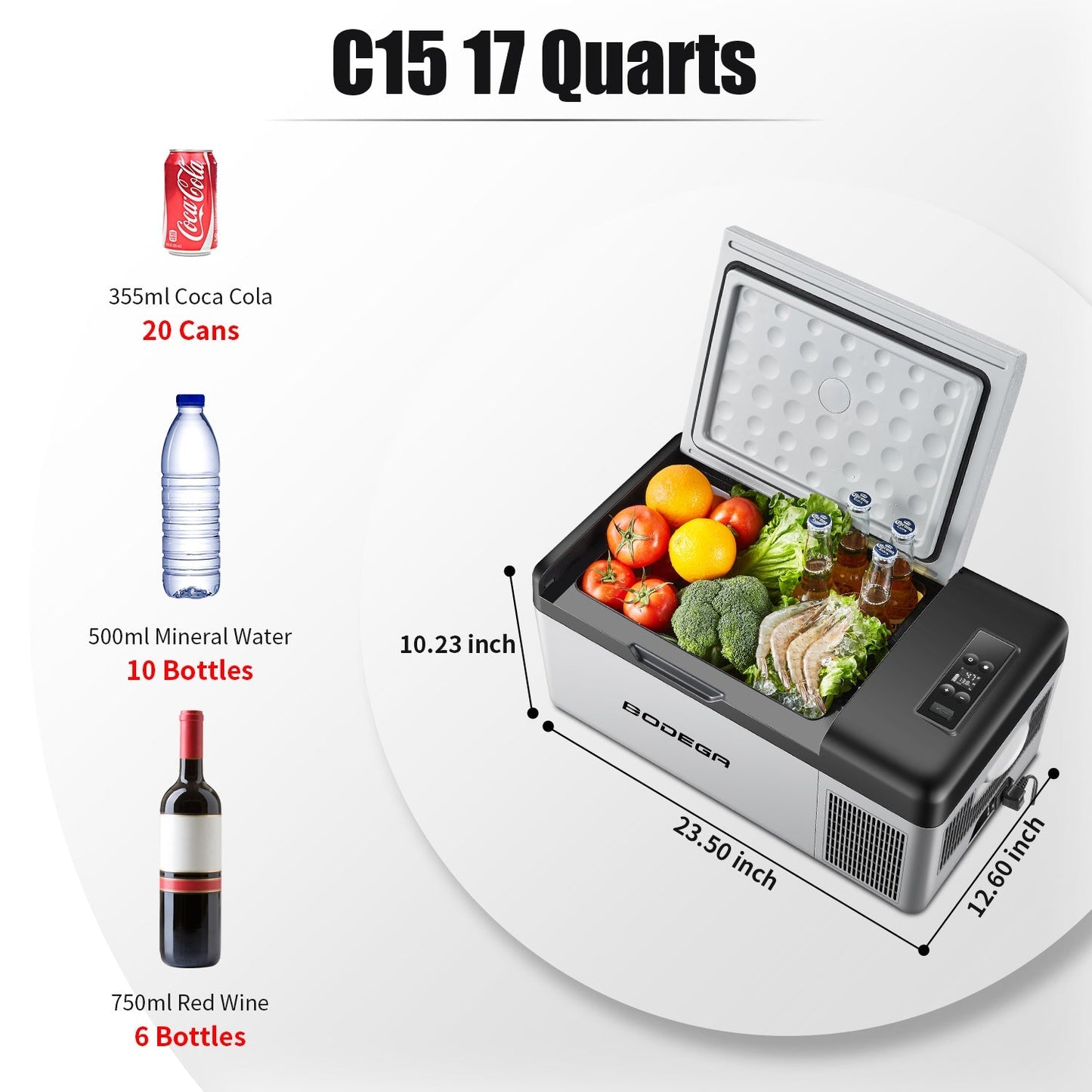 BODEGAcooler Mini Car Refrigerator 16qt/15L C15 - bodega C15