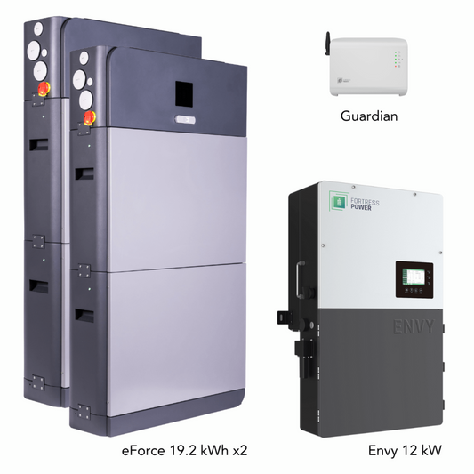 Aims Power Hybrid Power Kit | 12kW 120/240 Output 48VDC - 57.6kWh System Bundle | Envy12 Hybrid Inverter + 2 x eForce 28.8 Stackable Lithium Battery | Guardian Battery Monitor - Envy12+2*eForce28.8+Guardian