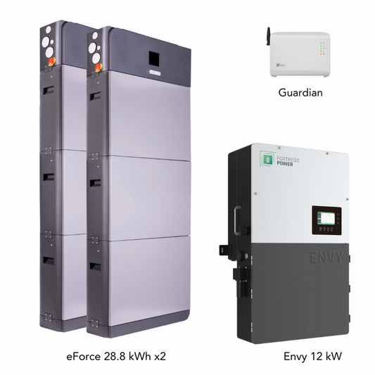 Aims Power Hybrid Power Kit | 12kW 120/240 Output 48VDC - 57.6kWh System Bundle | Envy12 Hybrid Inverter + 2 x eForce 28.8 Stackable Lithium Battery | Guardian Battery Monitor - Envy12+2*eForce28.8+Guardian