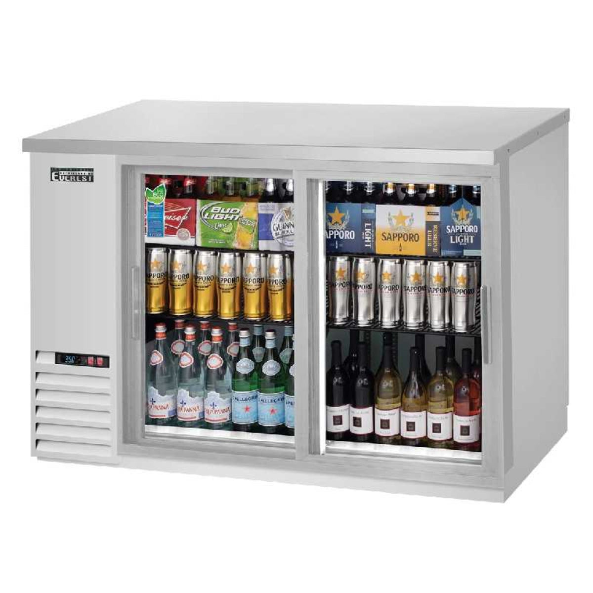 Everest Commercial 49" Back Bar Refrigerator Cooler Two Section 13 cu. ft. - EBB48G-SD-SS