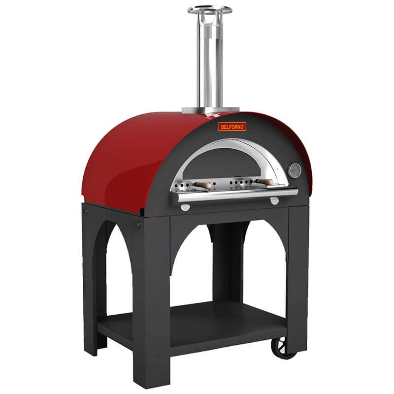 Belforno Red Portable Medio Wood-Fired Pizza Oven Corner View