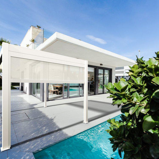 Bon Pergola Manual Wind Resistant Side Shade/Screen - Only for Villa Pergola Add-on Only - BP-MWRS-WH