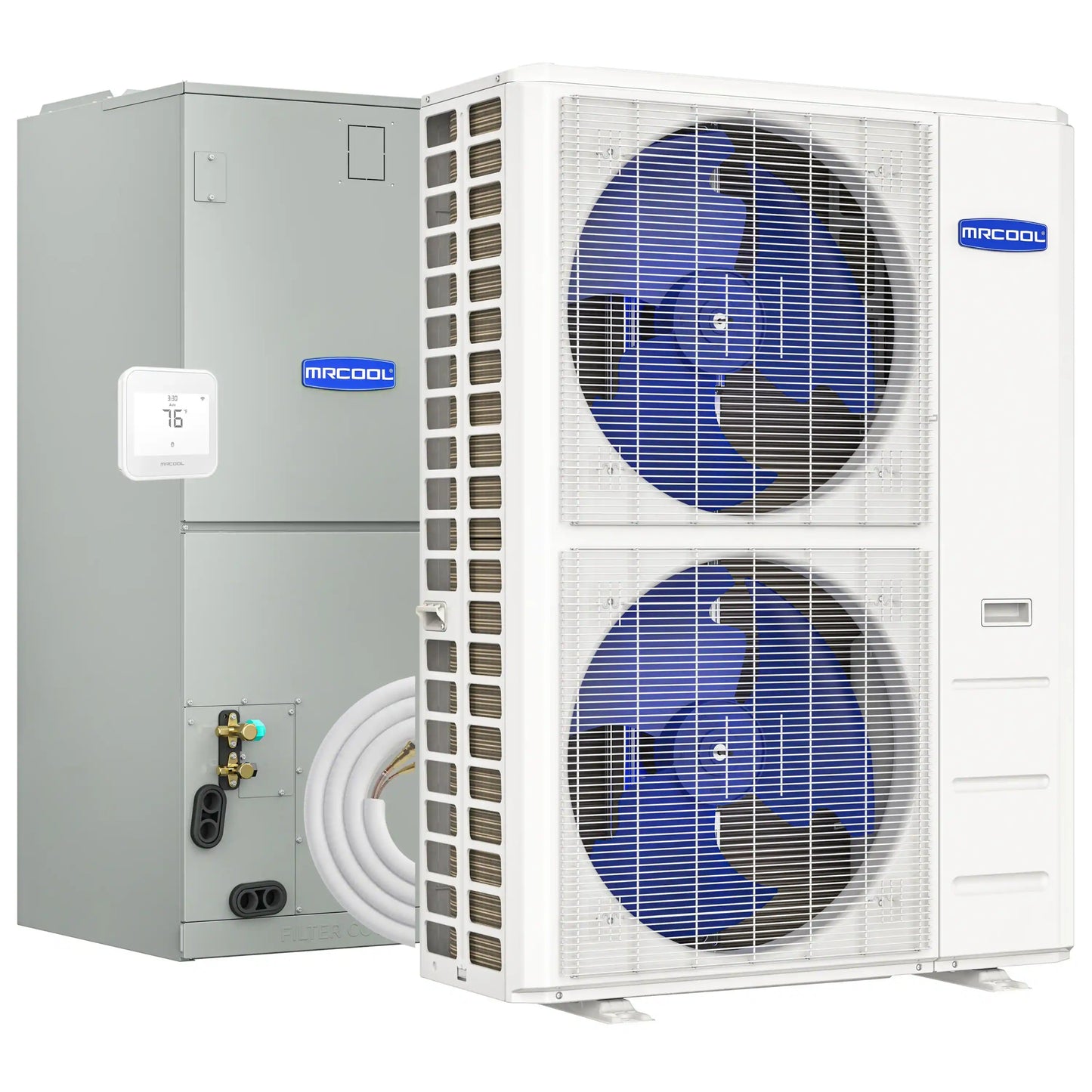 MRCOOL Hyper Heat 2nd Gen 48K BTU, 4 Ton, 16.5 SEER2 Heat Pump Condenser and Ducted Air Handler with 50 Ft. R-454B No-Vac Lineset  - CENTRAL-48-HP-230B50