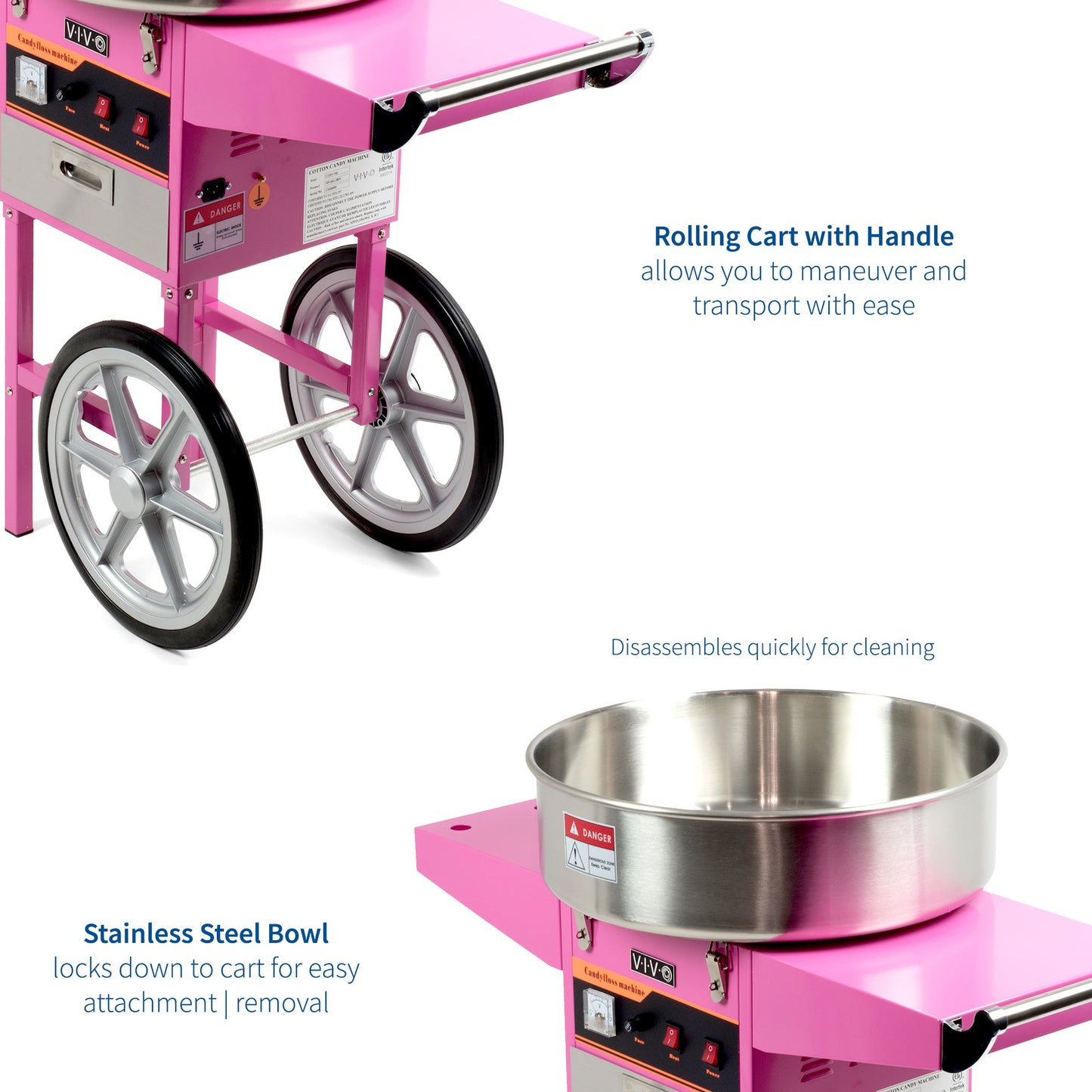 VIVO Electric Commercial Cotton Machine with Cart and Bubble Shield - CANDY-KIT-2