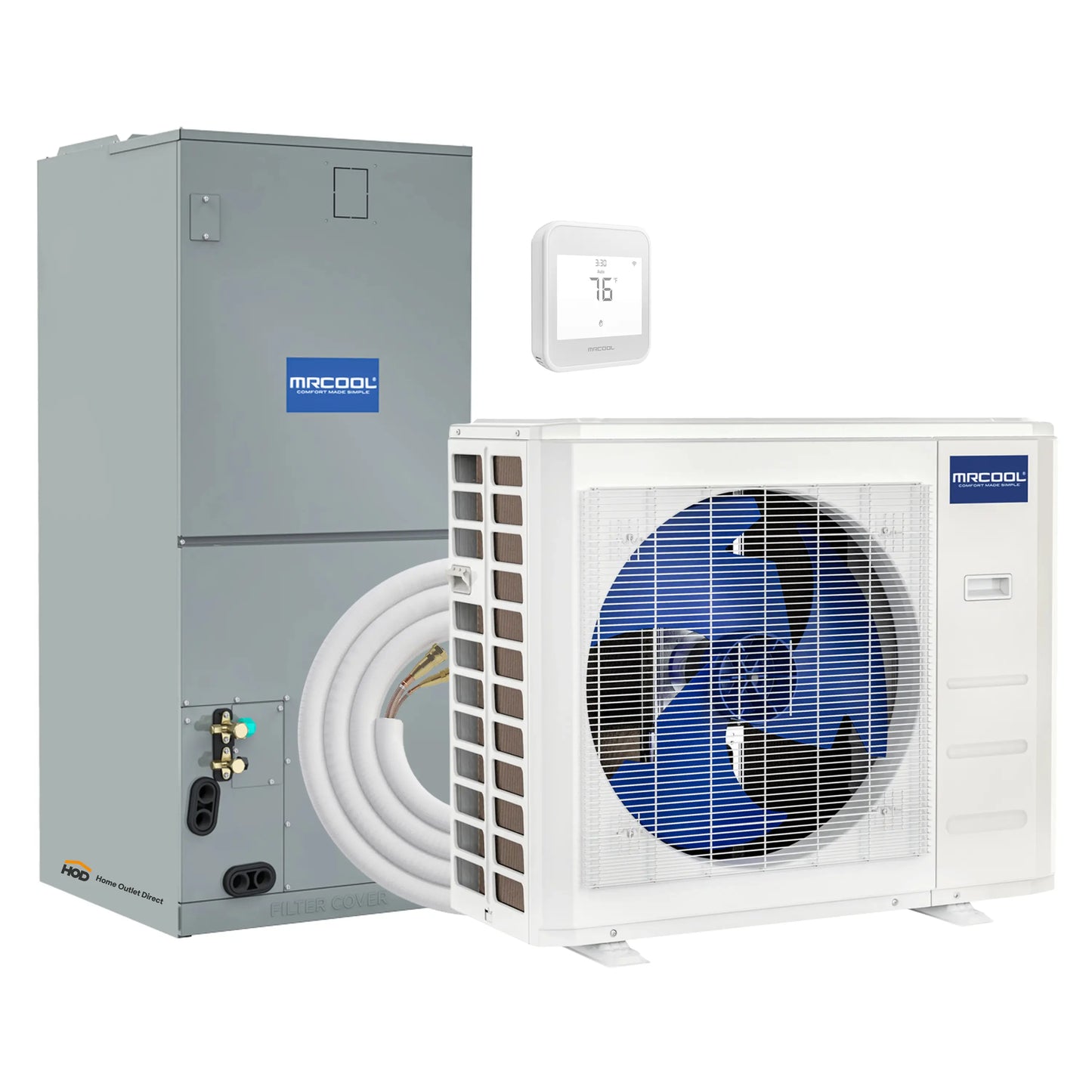 MRCOOL Hyper Heat 2nd Gen 36K BTU, 3 Ton, 17.4 SEER2 Heat Pump Condenser and Ducted Air Handler with 50 Ft. R-454B No-Vac Lineset  - CENTRAL-36-HP-230B50