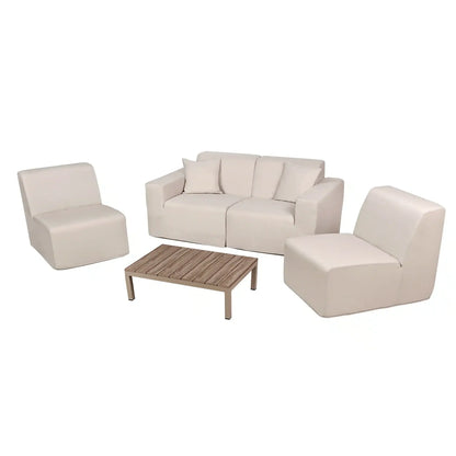 Deko Living 4 Piece Seating Beige Outdoor Compressed Foam Sectional Sofas and Ottoman Set  - COP30217