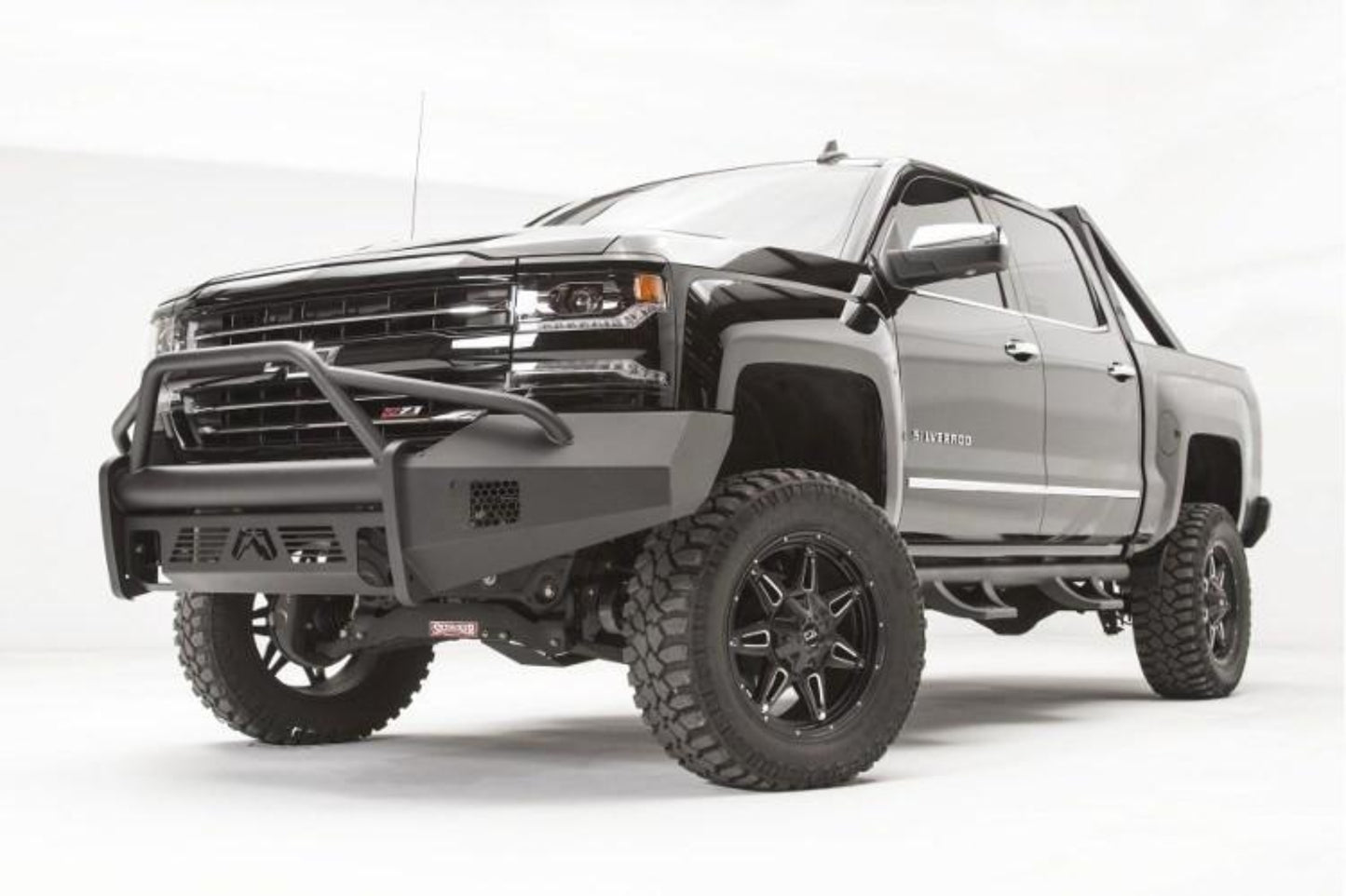 Fab Fours CS16-R3862-1 Chevy Silverado 1500 2016-2018 Black Steel Elite Front Bumper Pre-Runner Guard with Tow Hooks